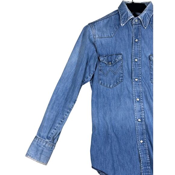 Wrangler ProGear Denim Western Shirt USA Made 15x33 Long Tail Stain - Picture 14 of 16